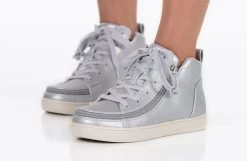 FINAL SALE - Women's Silver Grey Metallic BILLY Sneaker Lace Mid Tops -Footwear Store BW22135 040 studio standing 2 940x614 22b76da4 914e 436d 9167 7dc9d73bfd77